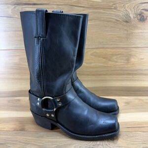 FRYE Harness Biker Boots Womens 8.5 M Black Leather Square Toe